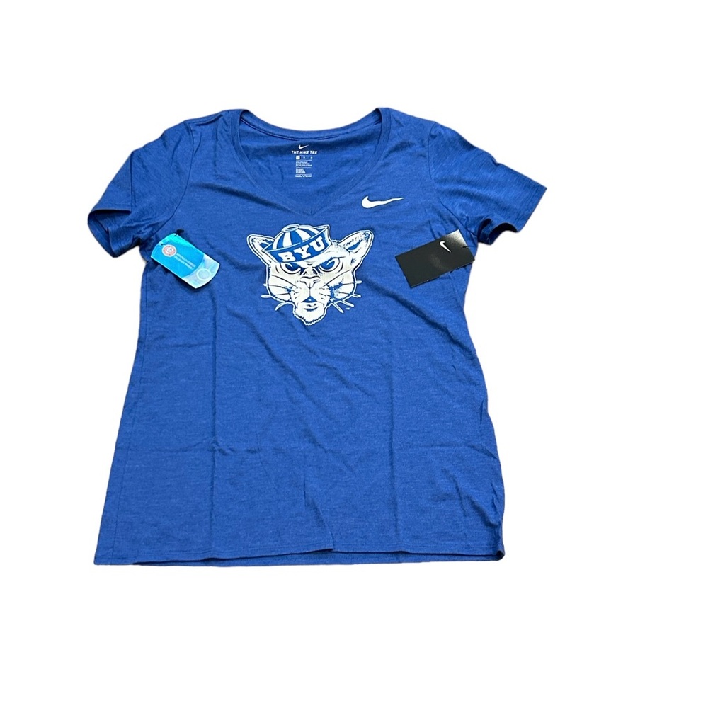 BYU Cougars Nike Women’s Tri Blend V-Neck Cracked Vault Logo Shirt - Picture 1 of 3